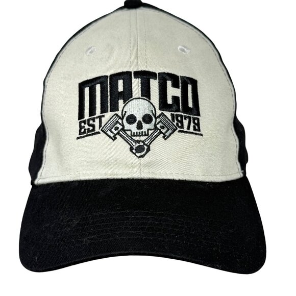 Matco Tools Skull Logo Black Beige Baseball Cap Fitted Elastic Strap Cotton OSFM - Picture 2 of 8